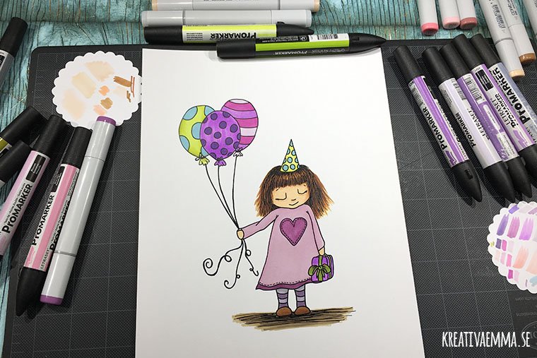 flicka med ballonger illustration 